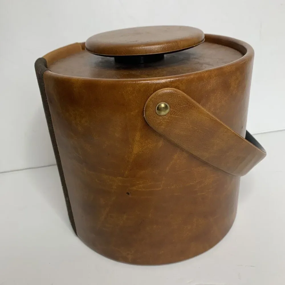 Vintage Elmar Mfg. LA USA Brown Faux Leather Ice Bucket